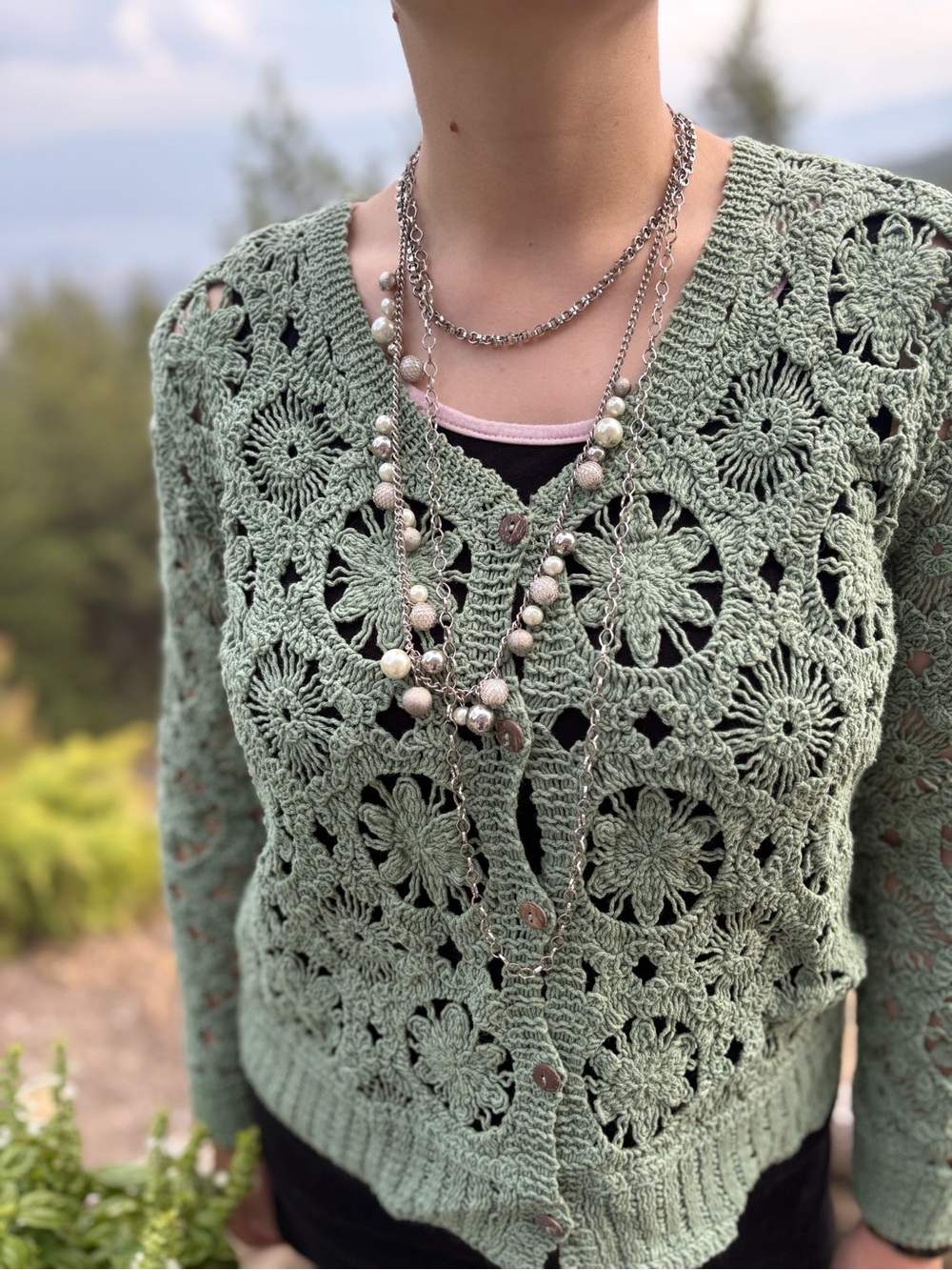 Three Strand 90s Silver Tone Long Neclace